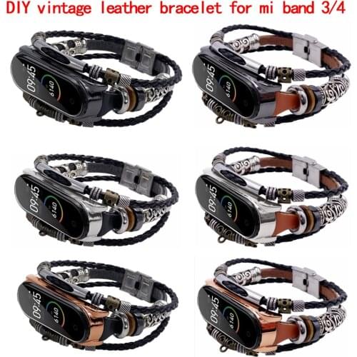 Vintage leather bracelet for Xiaomi mi band bracelet 4 watch strap xiao miband 3 Wrist Strap for mi band 3 bracelet Wristband