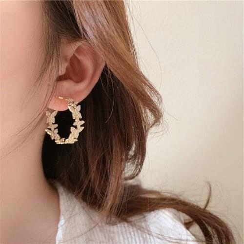 VSnow Trendy C Shape Cubic Zircon Bow-knot Hoop Earring for Women Girls Gold Color Metallic Earring Wedding Jewelry Pendientes