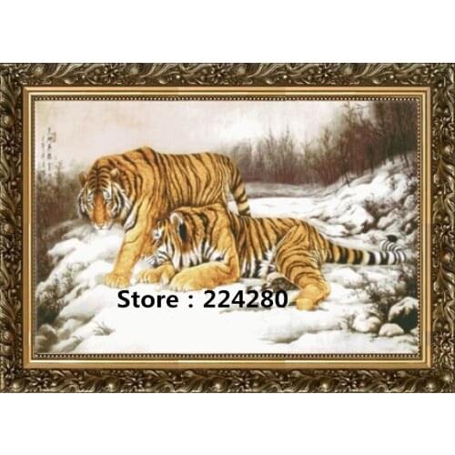 Needlework,Two tigers in the snow embroidery,Unprinted Animal DIY Cross stitch kit,Art Pattern counted Cross-Stitching decor