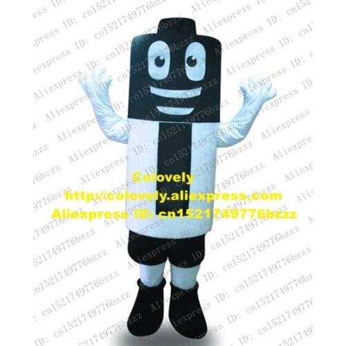 Vivid White Black Battery Mascot Costume Mascotte Cell Accumulator Adult With Black Head Smiling Face Big Eyes No.3963 Free Ship