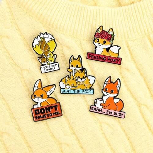 I Am Busy Enamel Pin Fun Banner Fox Quotations Rose Coffee Brooch Lapel Badge Bag Cartoon Animal Jewelry Gift For Lovers Friend