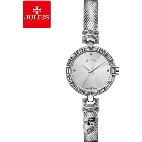 Julius Women Watch Silver Steel Bling Bling Czech Stone Heart Love Watch Valentines Gift OL lady Whatch Relogio Feminino JA-491