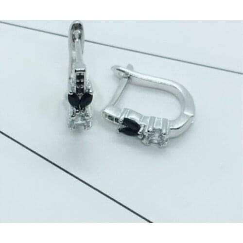 Animal 925 Sterling Silver Romantic Engagement Hoop Earrings for Women Rabbit Black Spinel Stone Jewelry Bijoux T166-2