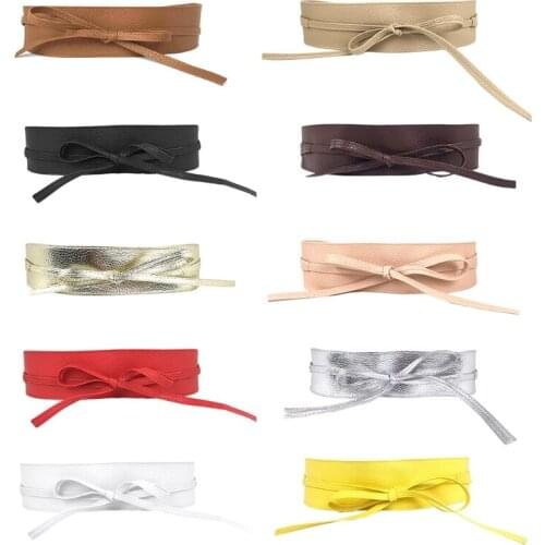 L93F Women Soft Faux Leather Solid Color Waist Belt Bow Tie Wide Wrap Around Boho Corset Vintage Elegant Bodice Waistband for