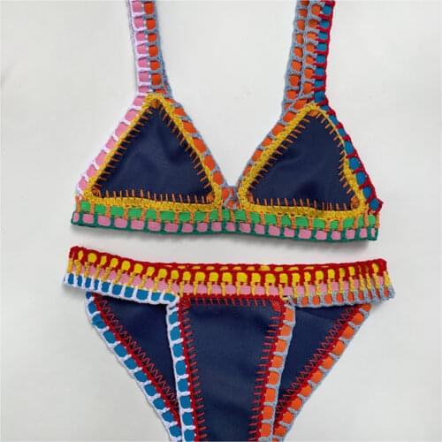 Women Sexy Triangle Swimsuit Swimwear Dark Blue Bikini Set