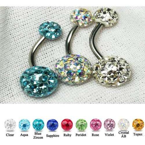 1PC CZ Crystal Ferido Double Epoxy Balls Belly button Ring Charming CZ Crystal Navel Piercing Nombril Ombligo Stud Earrig