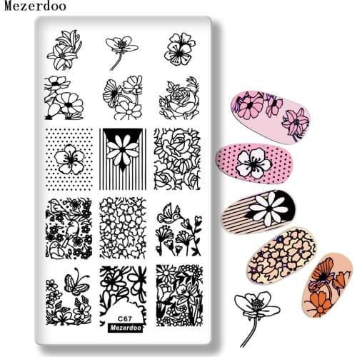 1Pc Nail Art Stamping Image Plate Nature Animal World Series Cute Bird Butterfly Flower Dot Rectangle Nail Stamp Template C67