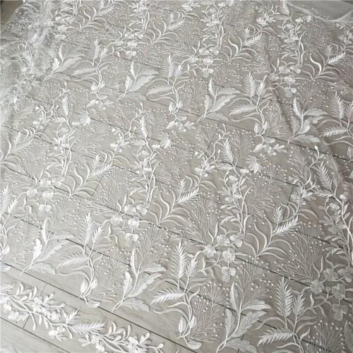 1 yard Ivory White Sequined Embroidered Lace Fabric Wedding Dress DIY Accessories