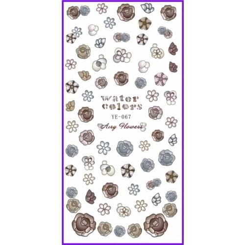 1X WATER DECAL NAIL STICKER FLOWER LARGE FLOWER ROSES TRIPLE COLORS YE067-072