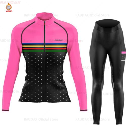 Raudax Women Cycling Jersey Winter Fleece Cycl Clothing Ropa Mujer MTB Jersey Set Bib Pants Ciclismo Ykywbike Bicycle Suit 2021
