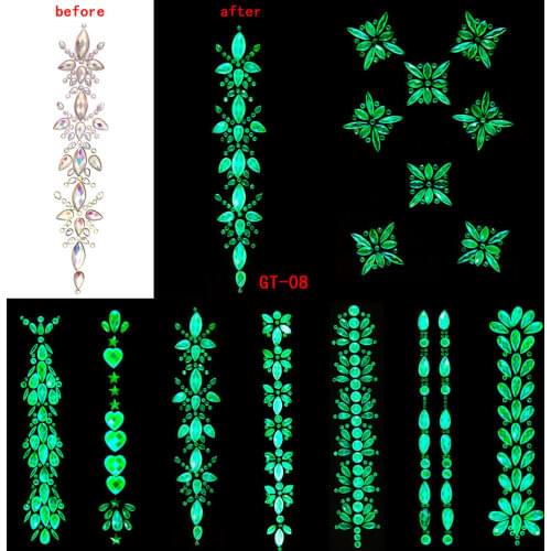3D Luminous Crystal Forehead Sticker Festival Glitter Rhinestone Decoration Body Fashion Rhinestone Temporary Tattoo Stickers