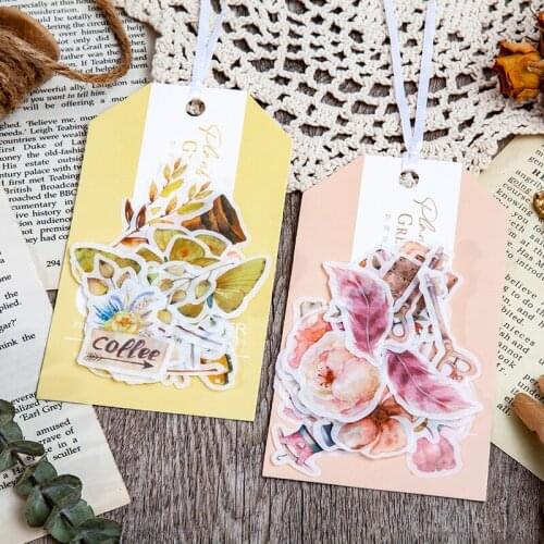 40Pcs/Bag Vintage Butterfly Plant Flower Journal Decorative Washi Stickers Scrapbooking Stick Label Diary Album Stickers