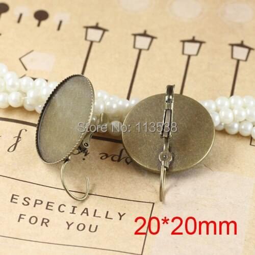 500pcs 20*20mm bronze plated teeth brass metal EARRING BLANK BASE TRAYS BEZEL ellipse Setting hook drop earrings findings