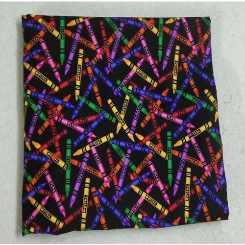 50x105cm Black Colorful Crayon Pencil Printed Cotton Fabric 003 Fabric Patchwork for Cloth Dress Party Home Decor