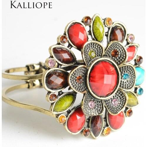 55mm double-layer flower-shaped metal resin with colorful rhinestone bracelet exquisite unique women jewelry