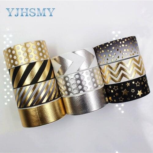 7/8”5Yard Hot Gold Geometric Stamping Flash Printed Grosgrain Ribbon DIY Materials Aaccessories ribbon gift wrapping G-18525-275