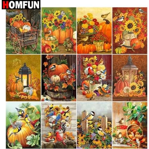 HOMFUN Full Square/Round Drill 5D DIY Diamond Painting "Flower Pumpkin Bird View" Embroidery Cross Stitch 5D Home Decor Gift
