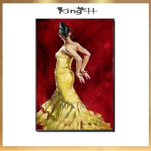 Free Shipping Hand-painted Spanish Flamenco Dancer Oil Painting On Canvas Spain Dancer Dancing With Red Dress Oil Paintings