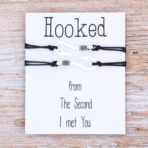2pcs Hooked on You Bracelet Fish Hook Charm Couples Matching Friendship Bracelet Love Jewelry Anniversary Gift for Boyfriend