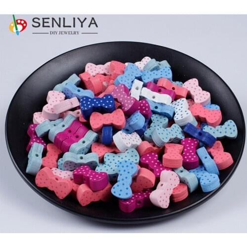 10-100Pcs/Lot Mixed Colors Wooden Beads Bowknot Shape Baby Wood Spacer Beads For jewelry Making DIY Crafts Accessories