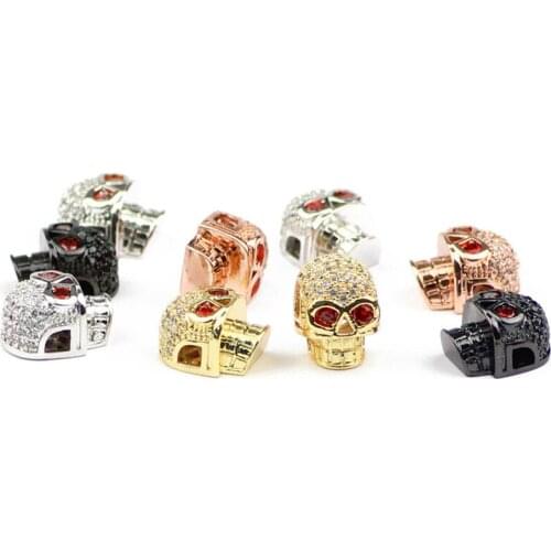 2pcs Red eye Skull White Zircon Beads Shine charm metal Loose bead for Jewelry Bracelet Making Necklace DIY Accessories Pendants