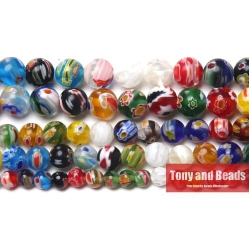 Multi Colors Lampwork Round Glass Loose Beads 15" Strand 6 8 10 12MM Pick Size For Jewelry Making LGB2