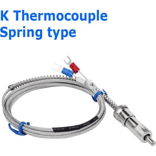 Stainless Steel Temperature Sensor K Type Thermocouple Bayonet Compression Spring with 2m Cable Wire for Temperature Controller