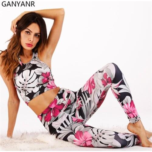 GANYANR Gym Clothing Yoga Set Fitness Workout Women Jogging Sportswear Crop Top Sexy Seamless Bra Suit Sweat Pink Gym Wear Sport