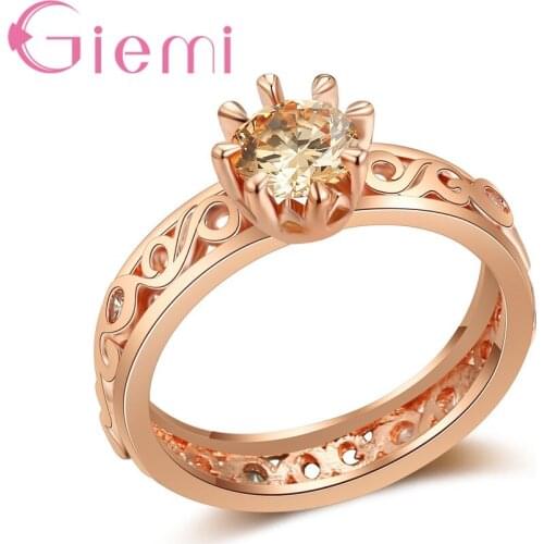 Original AAA Round Shape Cubic Zirconia Rose Gold Color Finger Rings For Women Bridal Present Crystal Jewelry Wedding