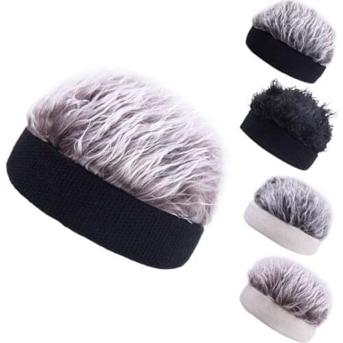 Unisex Short Straight Wig Brimless Beanie Hat Retro Fake Hair Crochet Knitted Stretchy Landlord Sailor Cap Cosplay Props