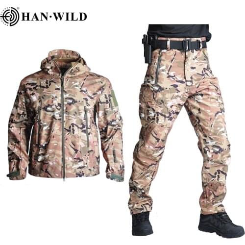 HAn WILD Tactical Jacket Men Soft Shell Jackets Army Waterproof Camo Hunting Clothes Suit Camouflage Shark Skin Military Uniform
