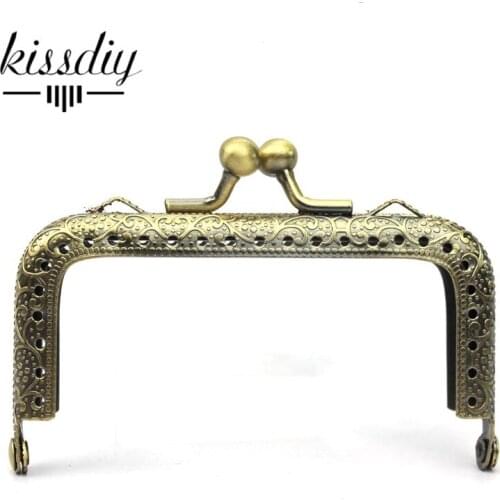 KISSDIY 10pcs/lot 8.5cm Bronze Square Metal Purse Frame Elegant Press vintage coin kiss clasp Handle for Bag hardware accessory