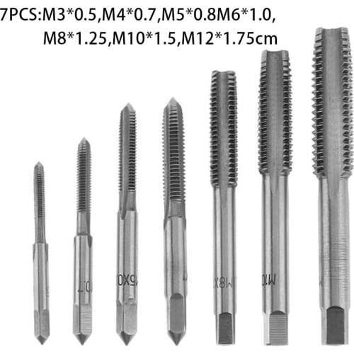 M3-M12 Thread tap Tool Kit Right Hand Thread 7Pcs Metric Taper Drill Bits