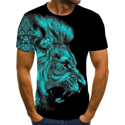 Summer 2021 3D printed mens T-shirt O-neck short sleeve 3D printed animal lion 3D printed T-shirt mens T-shirt XXS-6XL