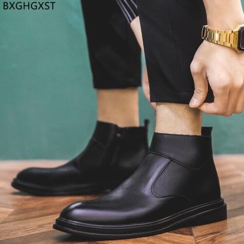 Leather Shoes for Man 2021 Ankle Boots Motorcycle Boots Men Casual Shoes Chelsea Boots for Men Male Black Luxury Designer Shoes