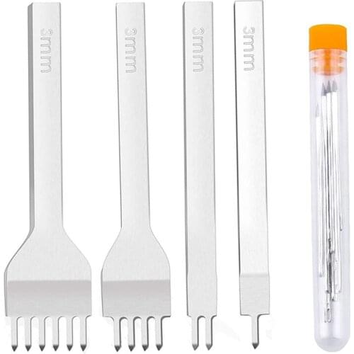 LMDZ Leather Hole Puncher Set 3mm Prong Lacing Stitching Punch Large Eye Stitching Needles for Leather DIY Craft Works