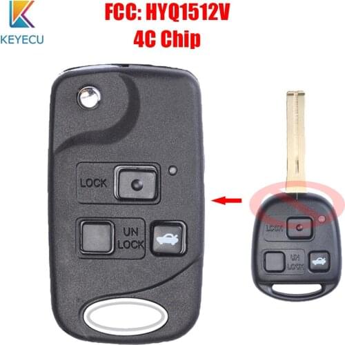 Keyecu Upgraded Folding Flip Remote Key Fob 3 Buttons 4C Chip for Lexus ES300 GS300 GS400 GS430 IS300 LS400 FCC ID: HYQ1512V