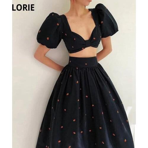 LORIE 2 Pieces A-line Evening Dresses 2021 Sweetheart Puff Sleeves Wedding Guest Chiffon Prom Gowns Vestidos De Festa Pleat