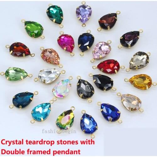 Double framed pendant Crystal Teardrop rhinessttones sewing Water droplets stones shape for Jewelry making clothing accessories