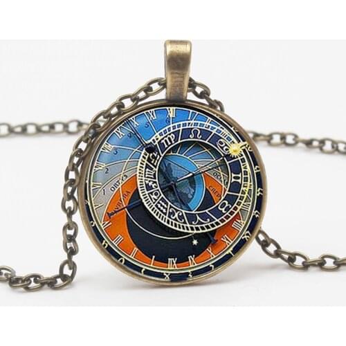 Popular Astrology Clock Pendant Necklace Retro Watches Astronomy Jewels Friends Family Birthday Christmas Party Gifts Souvenirs