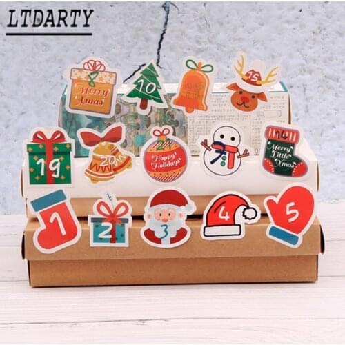24/48pcs 4.5 cm Merry Christmas Advent Calendar Number Paper Sticker DIY Scrapbook Round Christmas Gift Sticker Label