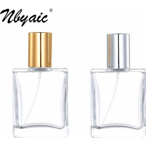 Perfume replacement bottle, gold and silver straight cover, 30ml, 50ml portable transparent glass bottle, spray bottle, 1pcs