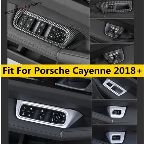 Yimaautotrims Matte / Red / Carbon Fiber Look Interior For Porsche Cayenne 2018- 2021 Door Armrest Window Lift Button Cover Trim
