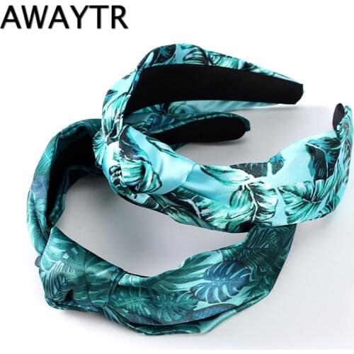 AWAYTR Vacation Print Headband for Women Wide Side Hairband Middle Knot Turban Girls Hair Hoop Hair Band Hair Accessories