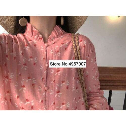 Ladies Ruffled Neck Long Sleeve Features Buttoned Blouse Shirt Top