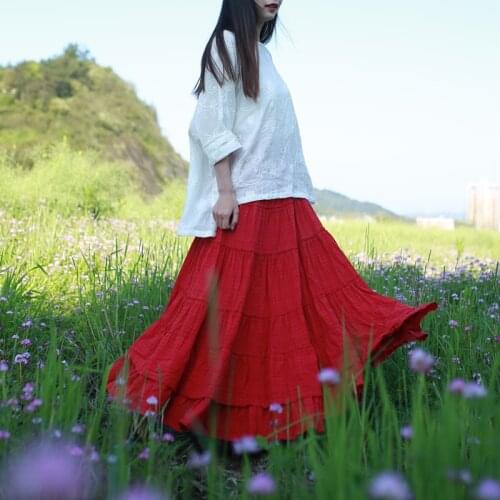 LZJN Elastic Hight Waist Bohemian Maxi Skirt Women 2020 Summer Autumn Patchwork Plaid Long Swing Boho Skirt A-Line Mori Skirt