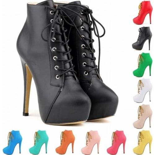 Plus Size Ankle Boots For Women Platform 14CM High Heels Female Lace Up Shoes Woman Buckle Short Boot Casual Ladies Footwear