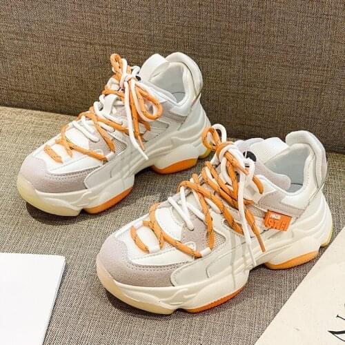 2021 Autumn Summer Sports Chunky Sneakers for Women Leather Lace Up Platform Running Jogging Fashion Womens Dad Shoes Trainers