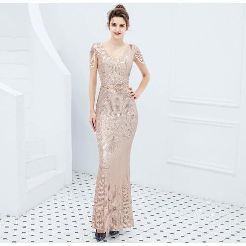 2019 new evening dress woman noble banquet temperament elegant long sequins gas field queen fishtail party dresses maxi dress