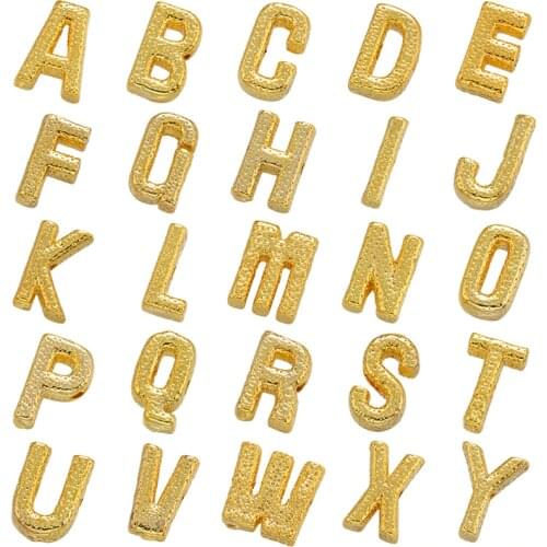 ZHUKOU gold color particle letter beads initial letter beads brass beads for bracelet jewelry accessories wholesale VZ262